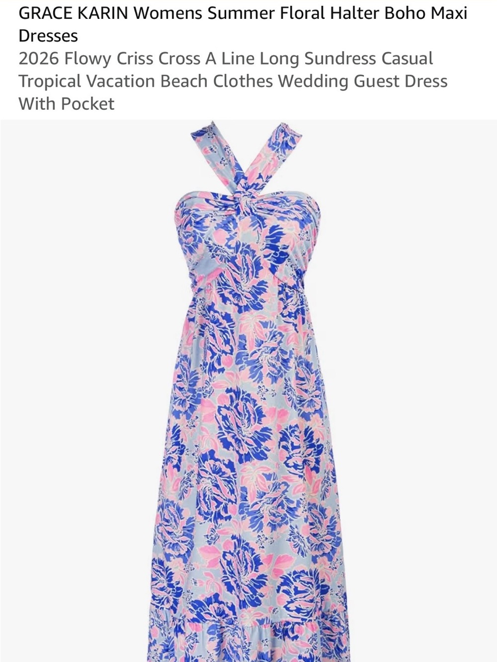 NWOT Grace Karin Halter Floral Maxi Dress in Light Blue and Pink - Size S - Picture 5 of 10